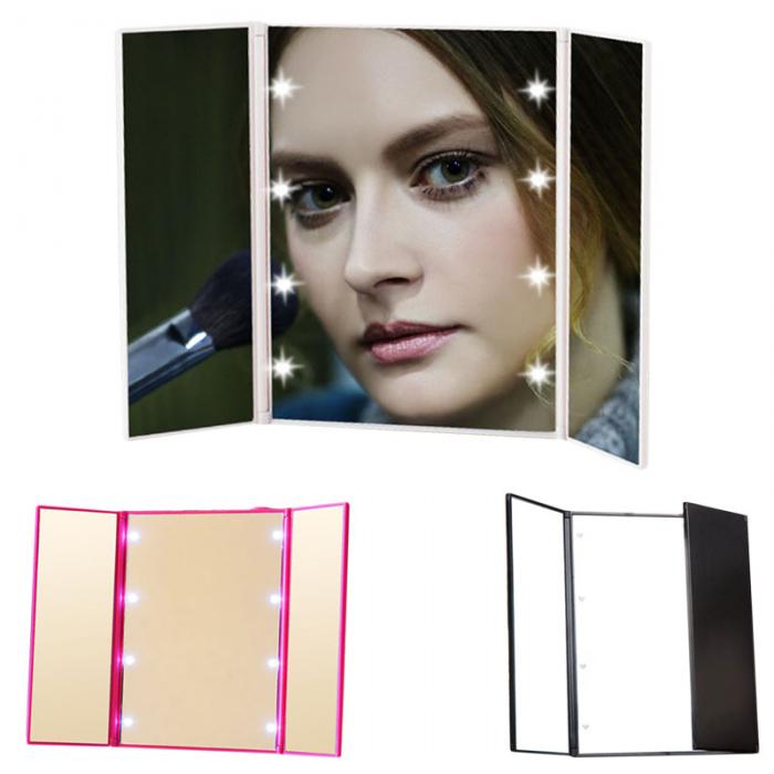 Blue ZOO Cermin Makeup Portable Foldable Mirror LED 